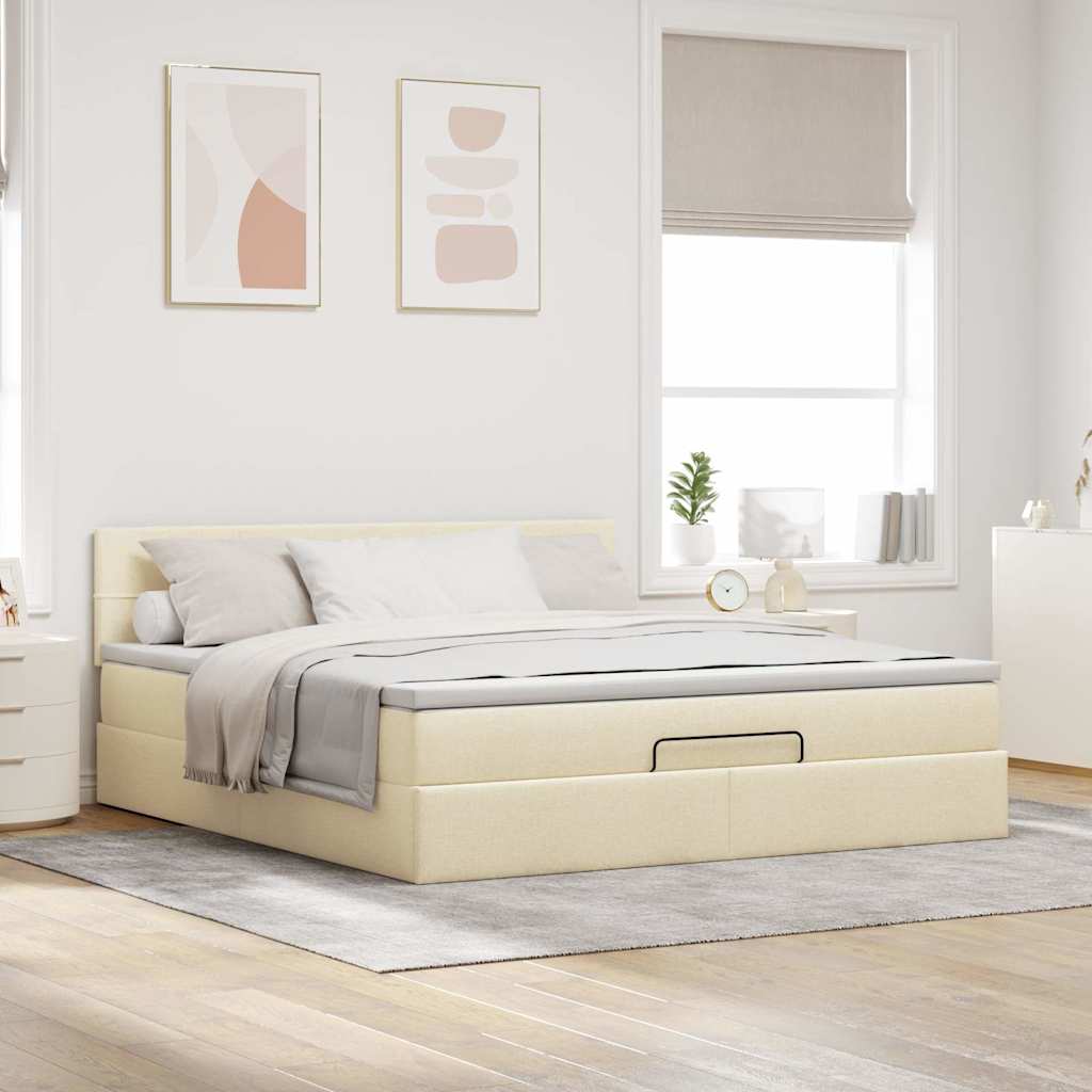 vidaXL Ottomane Bett mit Matratze & LEDs Creme 180x200 cm Stoff