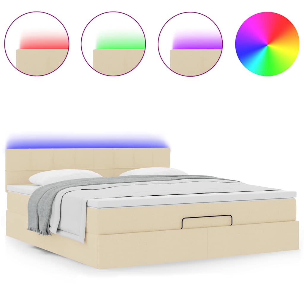 vidaXL Ottomane Bett mit Matratze & LEDs Creme 180x200 cm Stoff