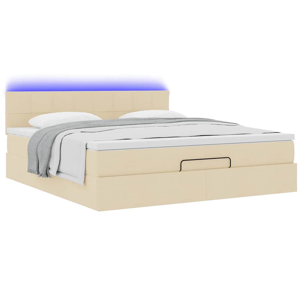 vidaXL Ottomane Bett mit Matratze & LEDs Creme 180x200 cm Stoff