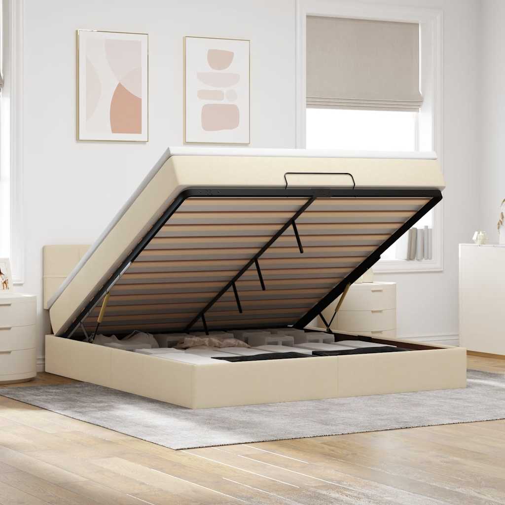 vidaXL Ottomane Bett mit Matratze & LEDs Creme 180x200 cm Stoff
