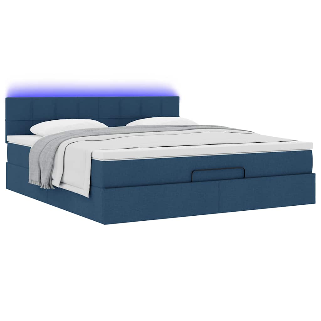 vidaXL Ottomane Bett mit Matratze & LEDs Blau 180x200 cm Stoff