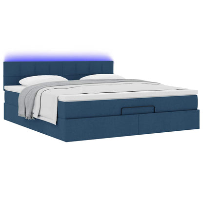 vidaXL Ottomane Bett mit Matratze & LEDs Blau 180x200 cm Stoff