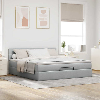 vidaXL Ottoman-Bett mit Matratzen & LEDs Hellgrau 200x200 cm Stoff