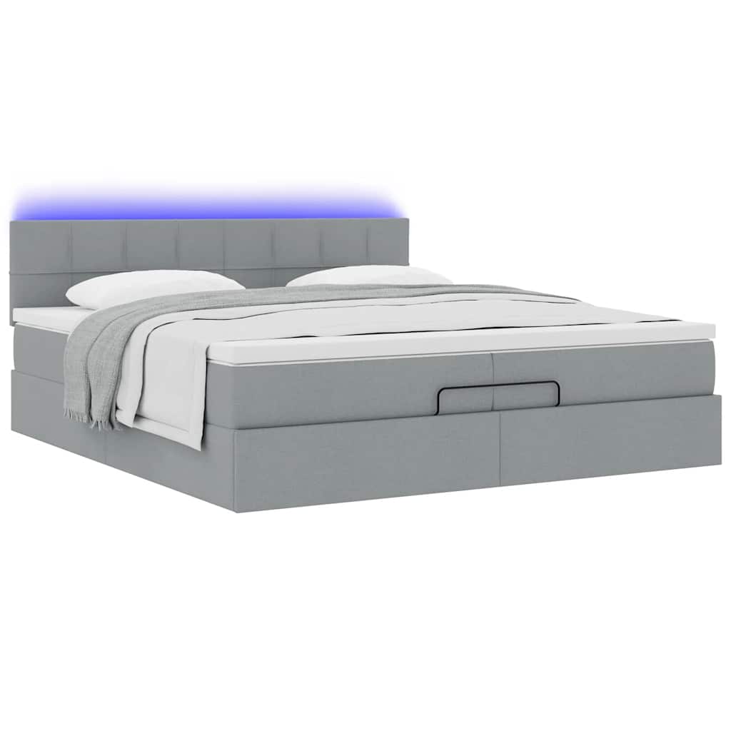 vidaXL Ottoman-Bett mit Matratzen & LEDs Hellgrau 200x200 cm Stoff