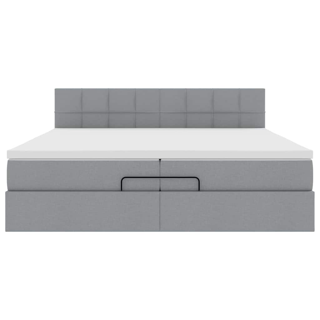 vidaXL Ottoman-Bett mit Matratzen & LEDs Hellgrau 200x200 cm Stoff