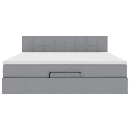 vidaXL Ottoman-Bett mit Matratzen & LEDs Hellgrau 200x200 cm Stoff