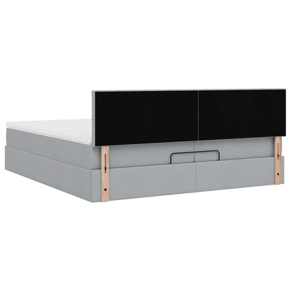 vidaXL Ottoman-Bett mit Matratzen & LEDs Hellgrau 200x200 cm Stoff