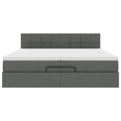 Ottoman-Bett mit Matratzen & LEDs Dunkelgrau 200x200 cm Stoff