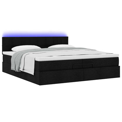 Ottoman-Bett mit Matratzen & LEDs Schwarz 200x200 cm Stoff