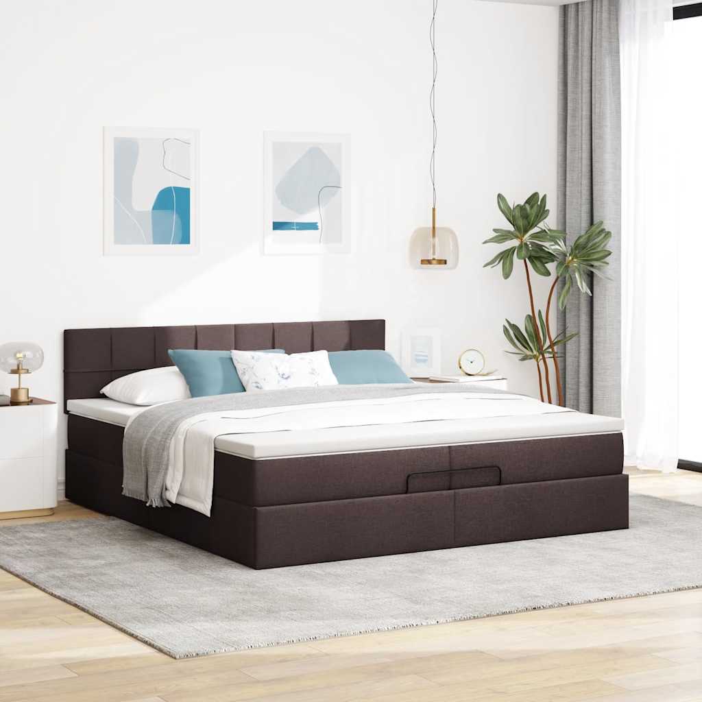 vidaXL Ottoman-Bett mit Matratzen & LEDs Dunkelbraun 200x200 cm Stoff