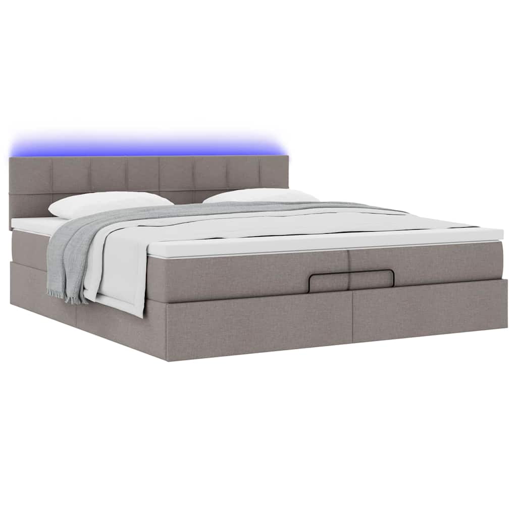 vidaXL Ottoman-Bett mit Matratzen & LEDs Taupe 200x200 cm Stoff