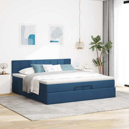 vidaXL Ottoman-Bett mit Matratzen & LEDs Blau 200x200 cm Stoff