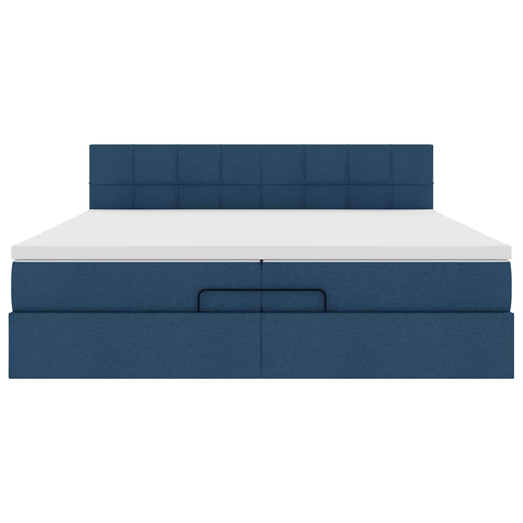 vidaXL Ottoman-Bett mit Matratzen & LEDs Blau 200x200 cm Stoff