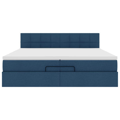 vidaXL Ottoman-Bett mit Matratzen & LEDs Blau 200x200 cm Stoff
