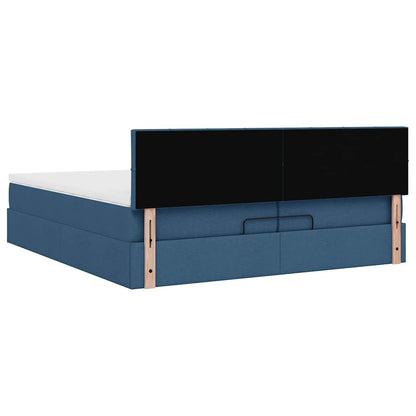 vidaXL Ottoman-Bett mit Matratzen & LEDs Blau 200x200 cm Stoff