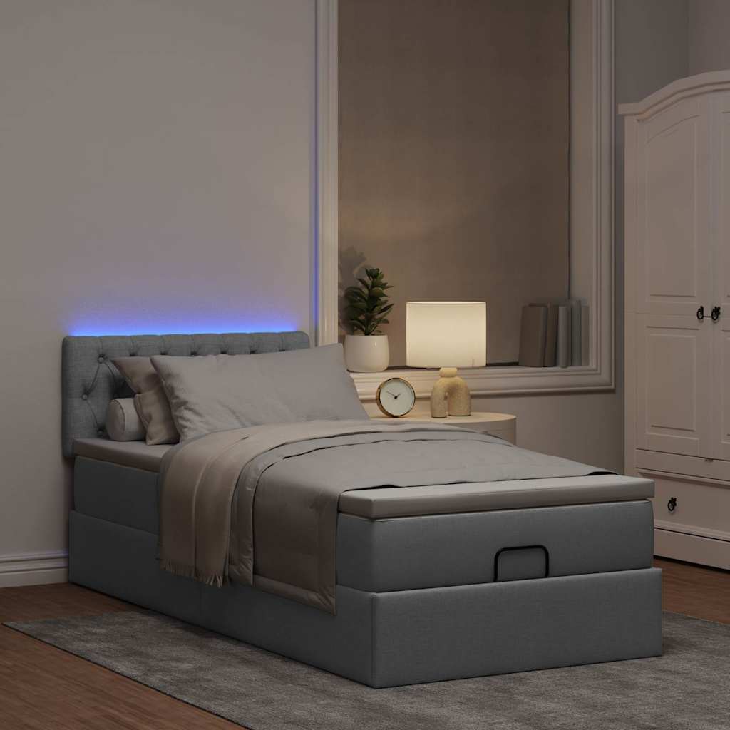 vidaXL Ottomane Bett mit Matratze & LEDs Hellgrau 80x200 cm Stoff