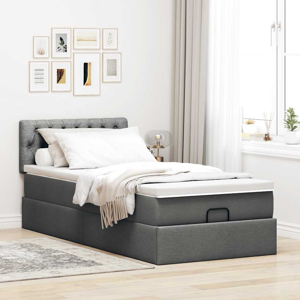 vidaXL Lit ottoman avec matelas et LED gris foncé 80x200 cm tissu