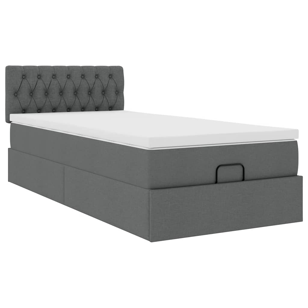 vidaXL Lit ottoman avec matelas et LED gris foncé 80x200 cm tissu