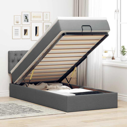 vidaXL Lit ottoman avec matelas et LED gris foncé 80x200 cm tissu