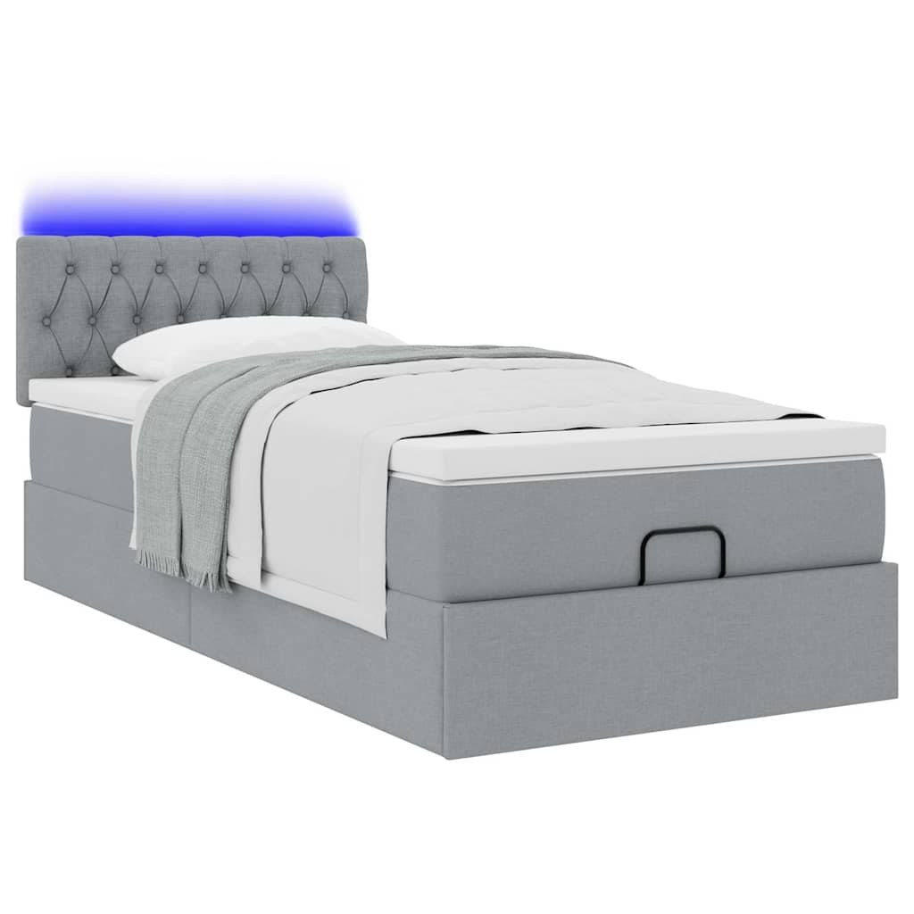 vidaXL Lit ottoman avec matelas et LED gris clair 90x190 cm tissu