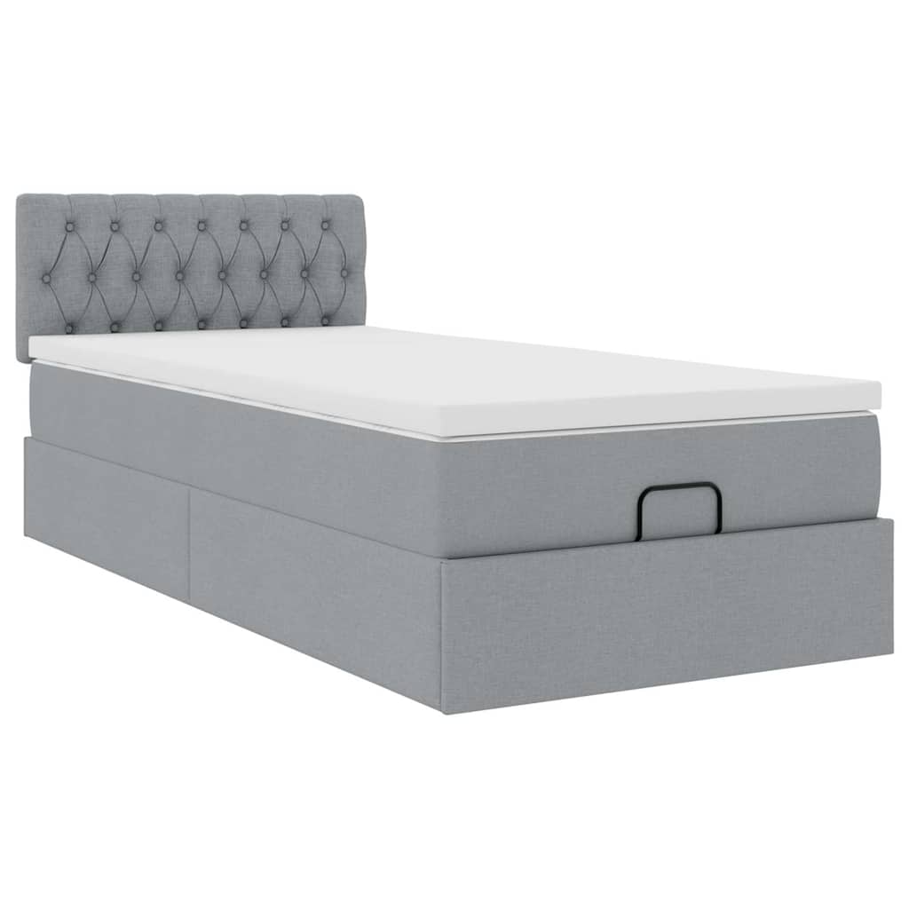 vidaXL Lit ottoman avec matelas et LED gris clair 90x190 cm tissu