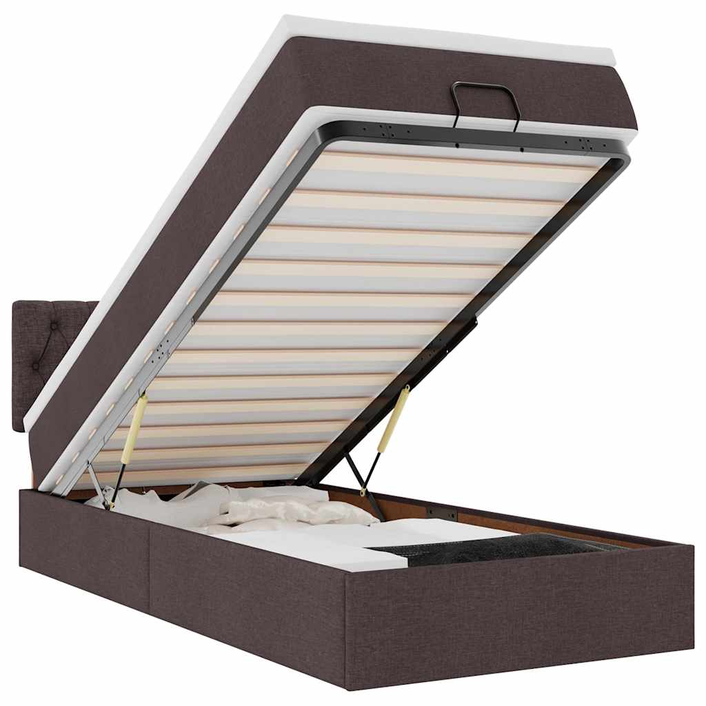 vidaXL Ottoman-Bett mit Matratze & LEDs Dunkelbraun 90x190 cm Stoff