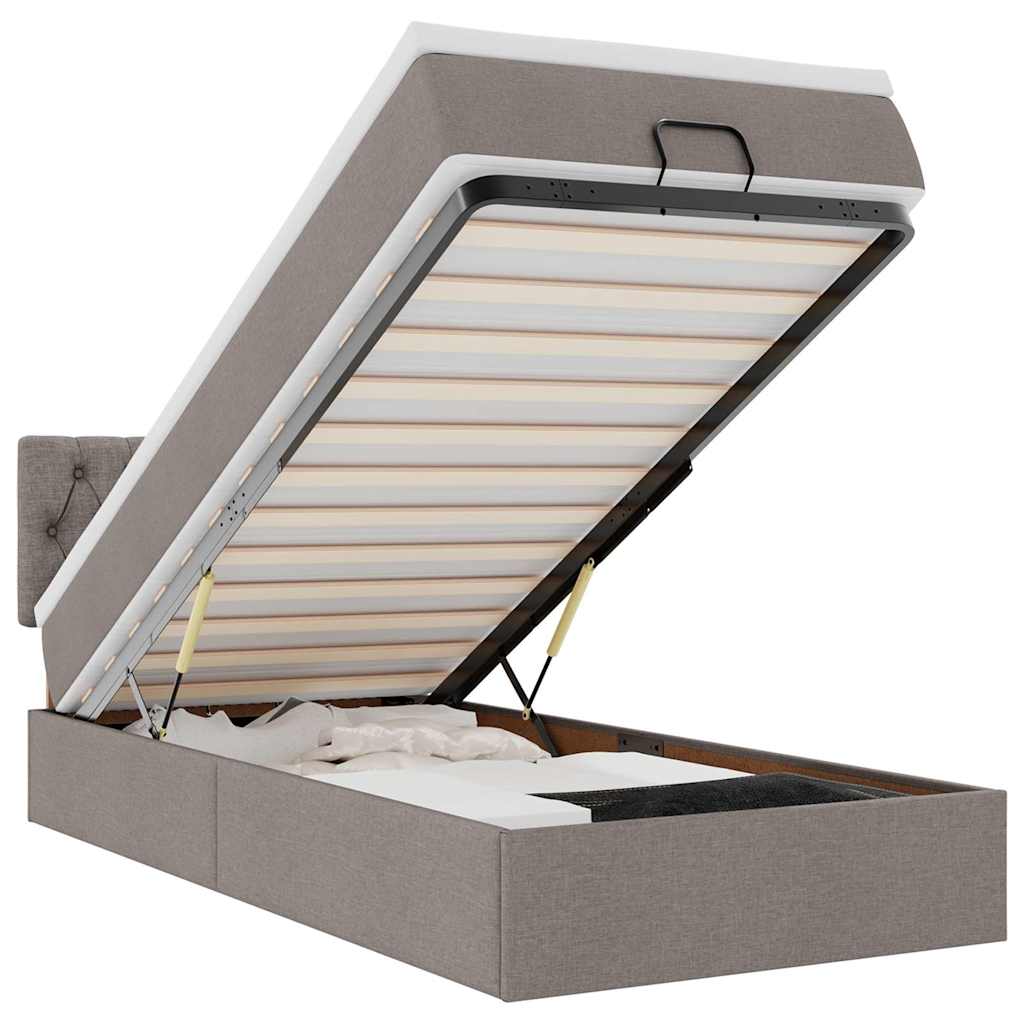 vidaXL Ottoman-Bett mit Matratze & LEDs Taupe 90x190 cm Stoff