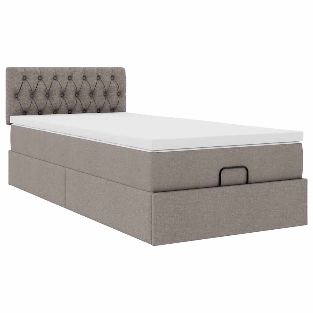 vidaXL Ottoman-Bett mit Matratze & LEDs Taupe 90x190 cm Stoff