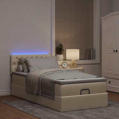 vidaXL Lit ottoman avec matelas et LED Crème 90x190 cm Tissu