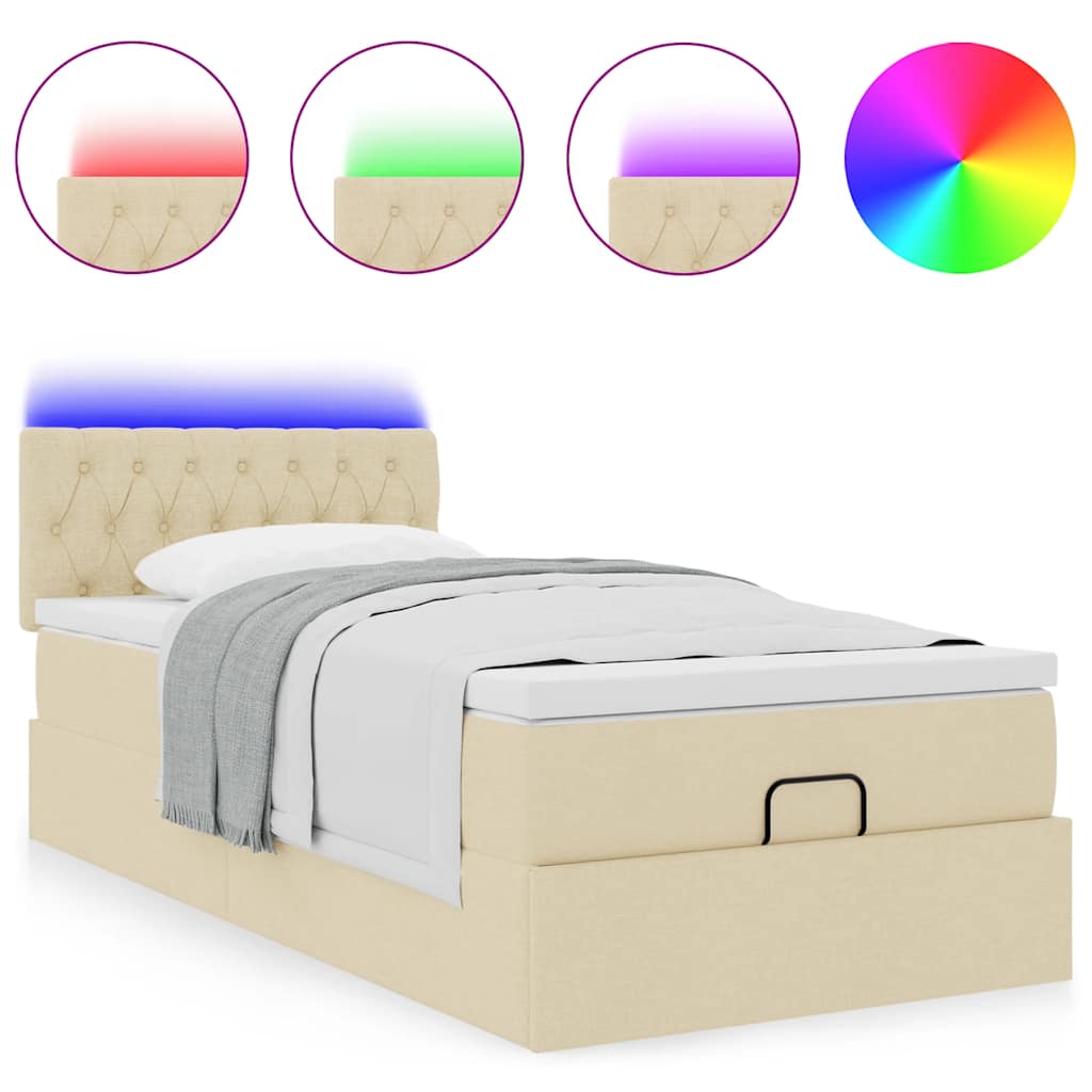 vidaXL Lit ottoman avec matelas et LED Crème 90x190 cm Tissu