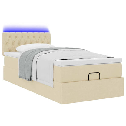 vidaXL Lit ottoman avec matelas et LED Crème 90x190 cm Tissu