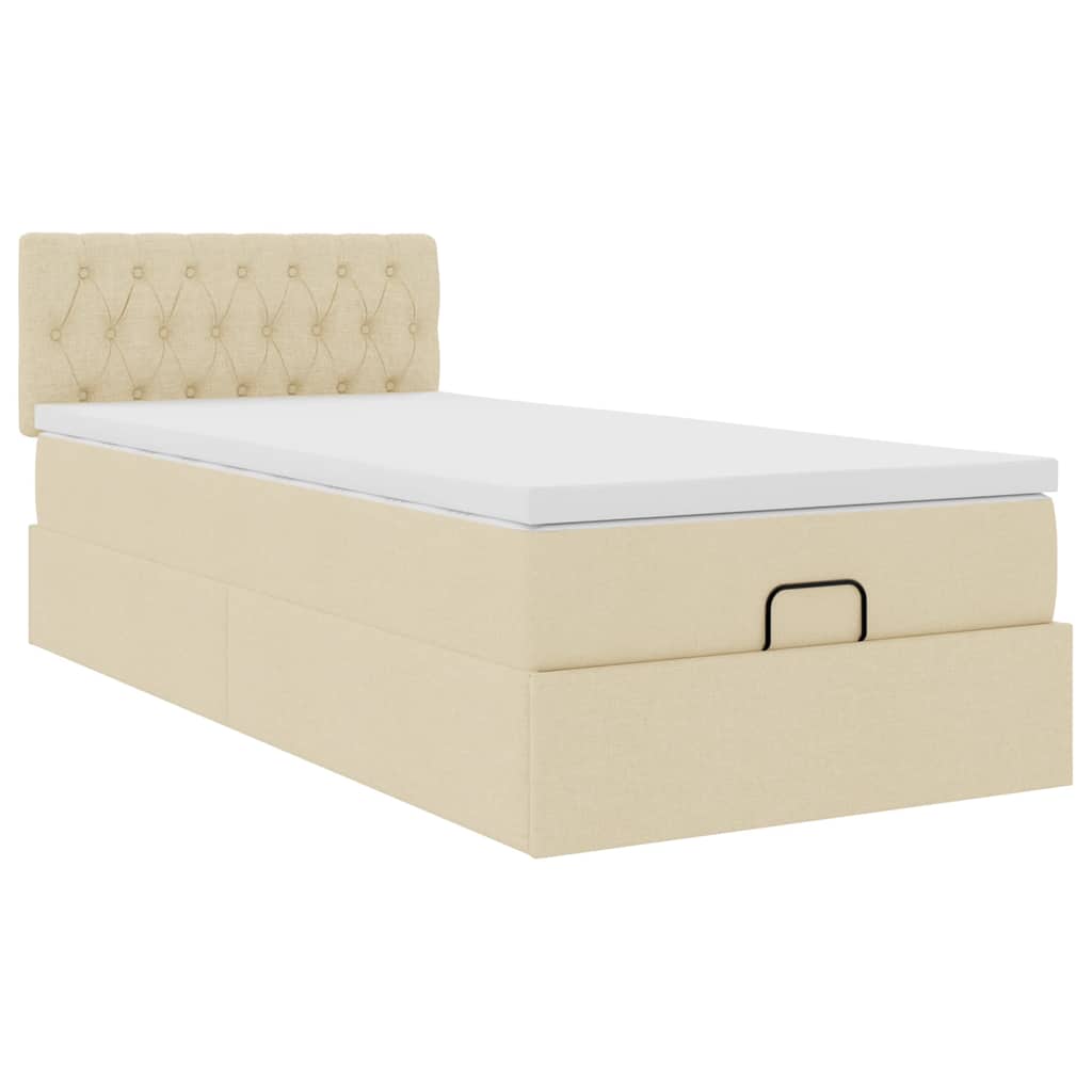 vidaXL Lit ottoman avec matelas et LED Crème 90x190 cm Tissu