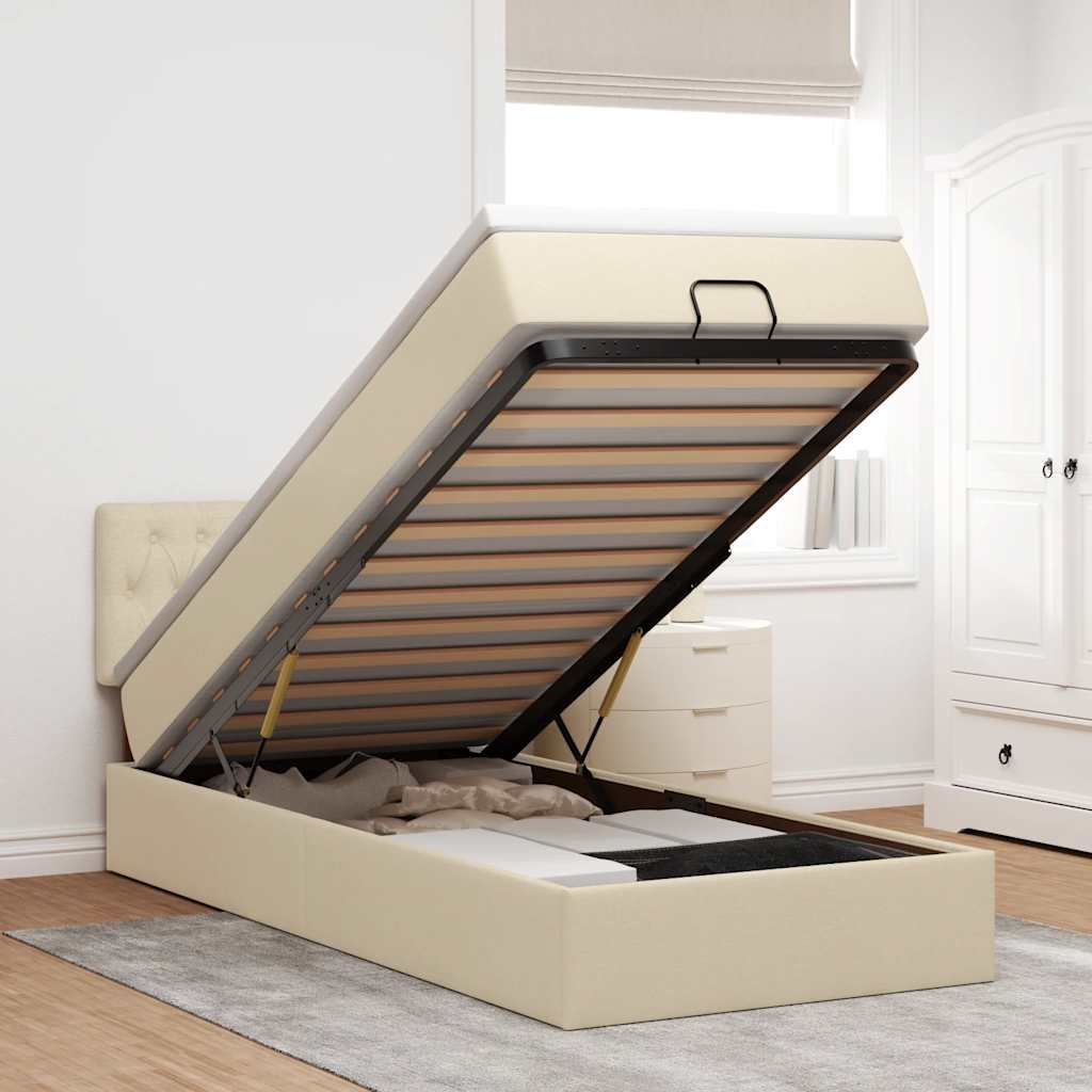 vidaXL Lit ottoman avec matelas et LED Crème 90x190 cm Tissu