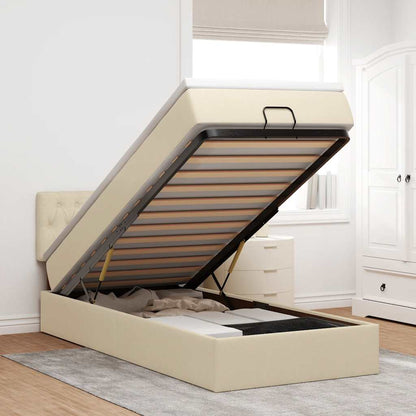 vidaXL Lit ottoman avec matelas et LED Crème 90x190 cm Tissu