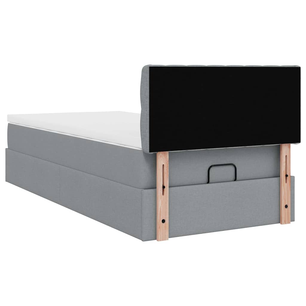vidaXL Lit ottoman avec matelas et LED gris clair 90x200 cm tissu