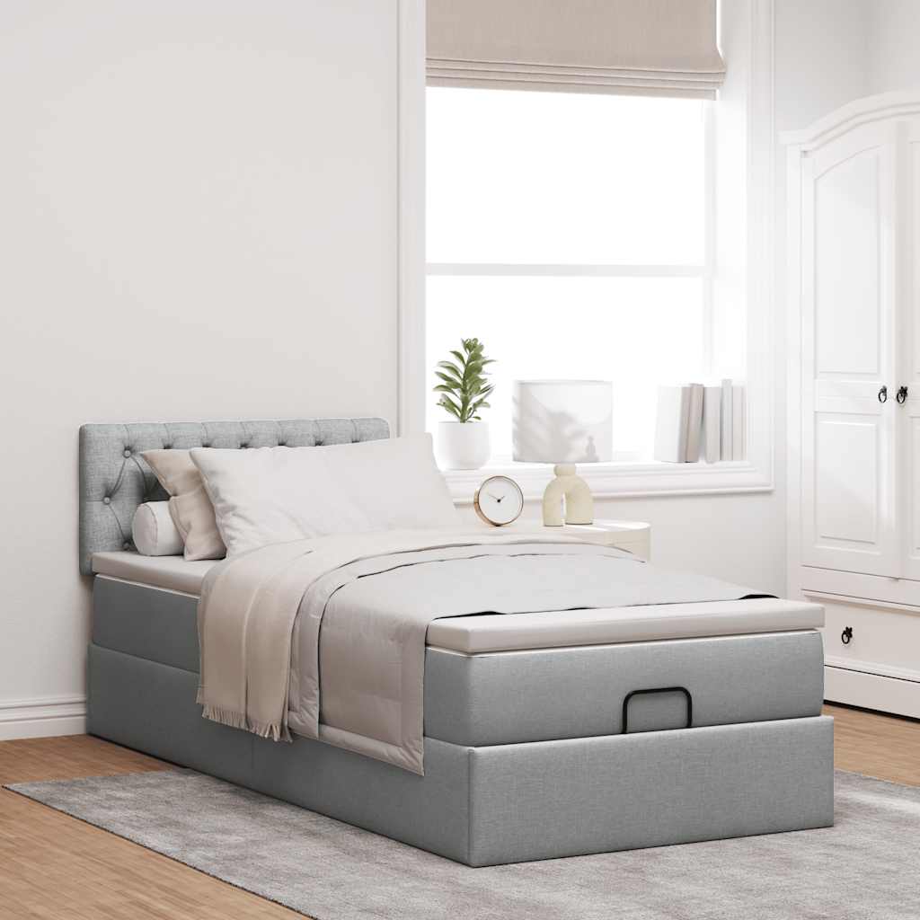vidaXL Lit ottoman avec matelas et LED gris clair 90x200 cm tissu