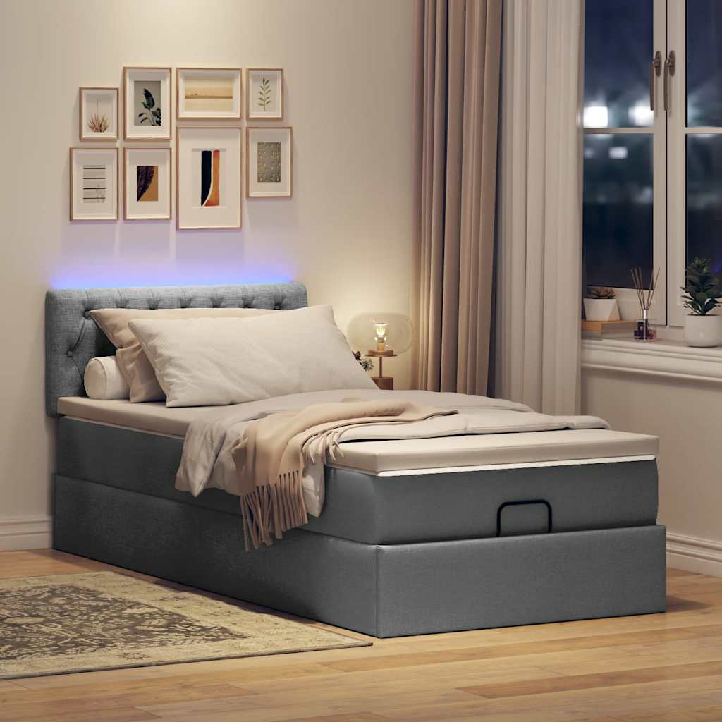vidaXL Ottomane Bett mit Matratze & LEDs Dunkelgrau 90x200 cm Stoff