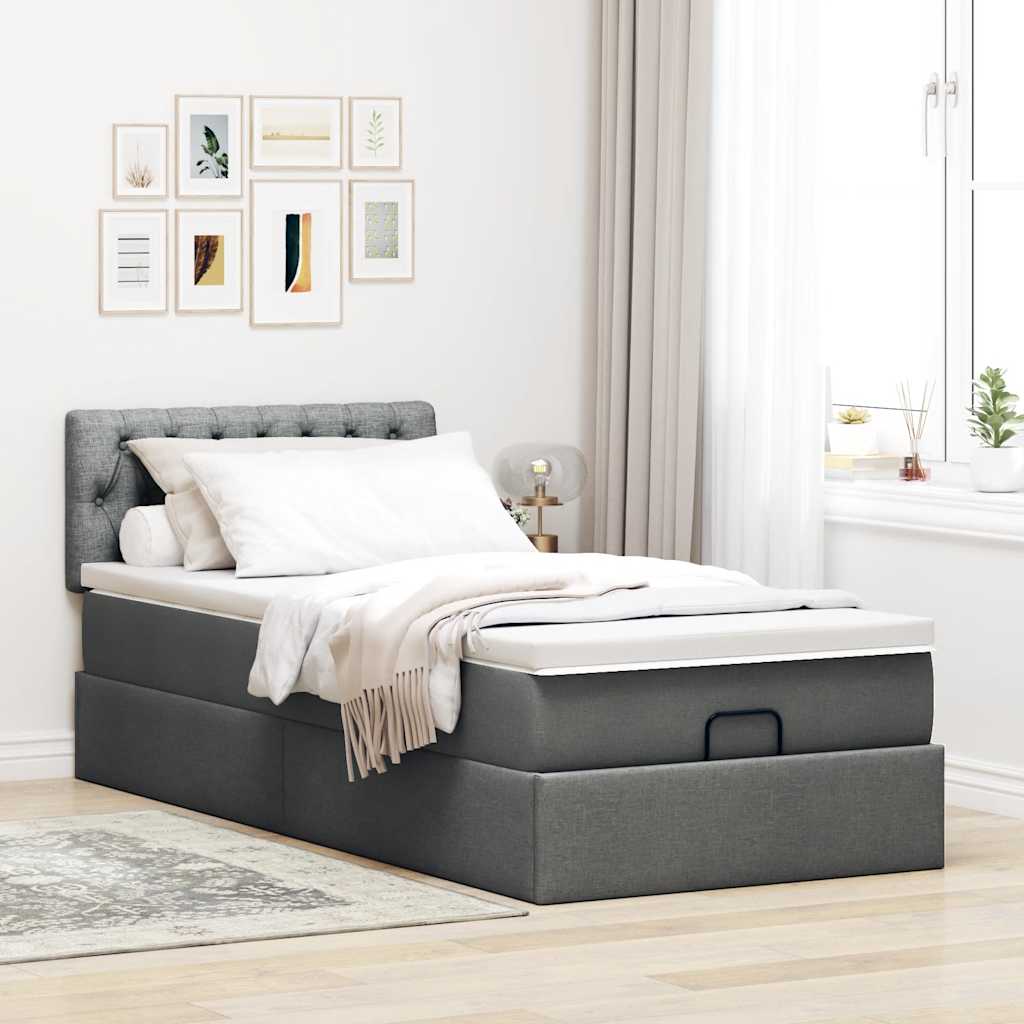 vidaXL Ottomane Bett mit Matratze & LEDs Dunkelgrau 90x200 cm Stoff