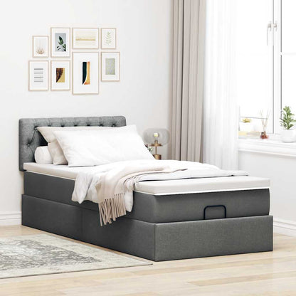 vidaXL Ottomane Bett mit Matratze & LEDs Dunkelgrau 90x200 cm Stoff