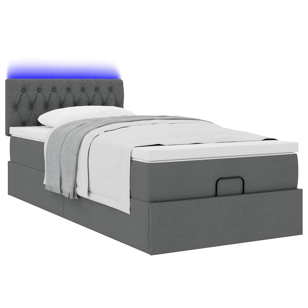 vidaXL Ottomane Bett mit Matratze & LEDs Dunkelgrau 90x200 cm Stoff