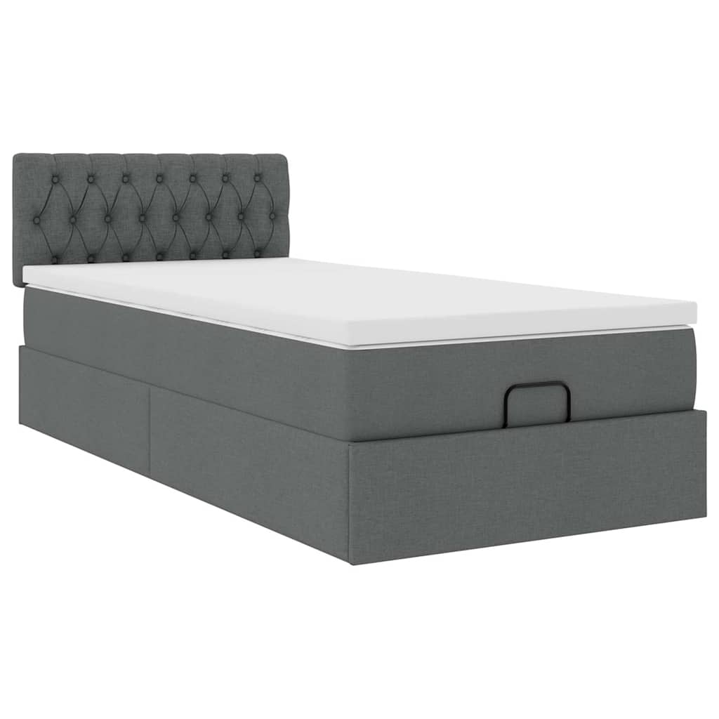 vidaXL Ottomane Bett mit Matratze & LEDs Dunkelgrau 90x200 cm Stoff