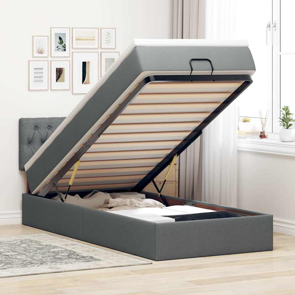 vidaXL Ottomane Bett mit Matratze & LEDs Dunkelgrau 90x200 cm Stoff