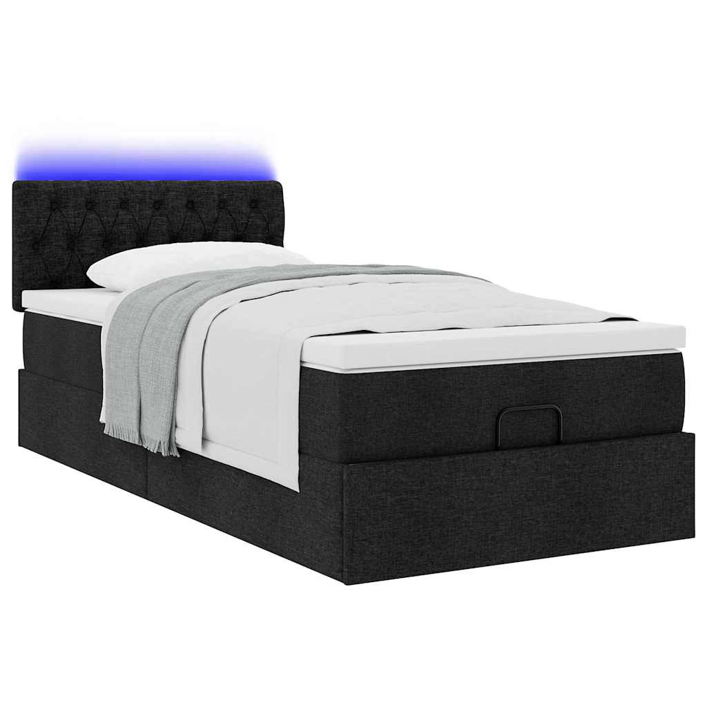 Ottoman-Bett mit Matratze & LEDs Schwarz 90x200 cm Stoff
