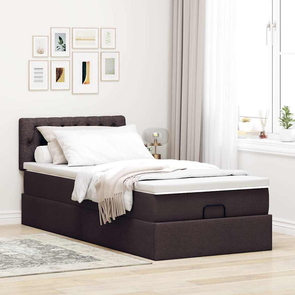 vidaXL Ottomane Bett mit Matratze & LEDs Dunkelbraun 90x200 cm Stoff