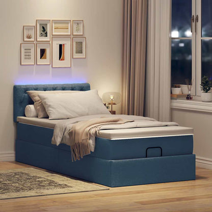 vidaXL Lit ottoman avec matelas et LED bleu 90x200 cm Tissu