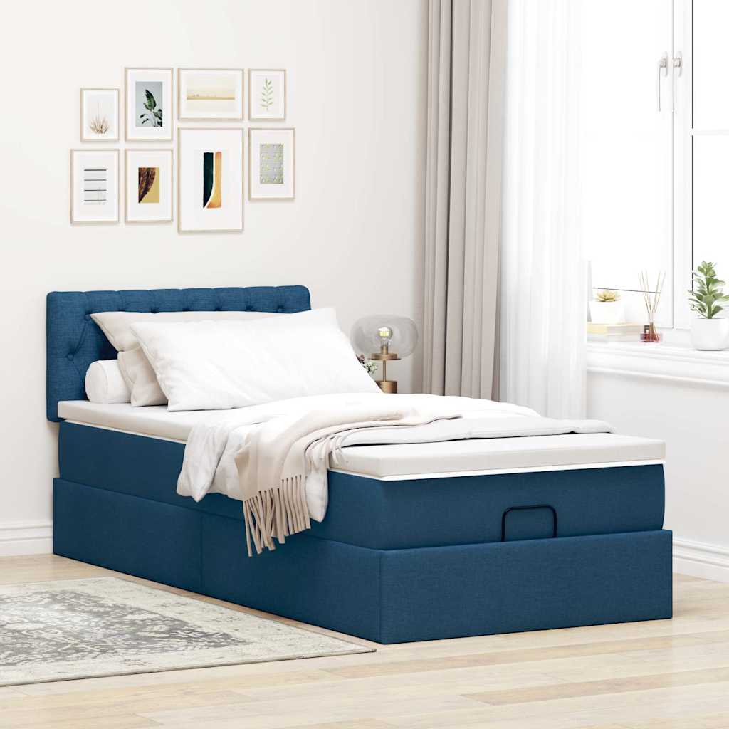 vidaXL Lit ottoman avec matelas et LED bleu 90x200 cm Tissu