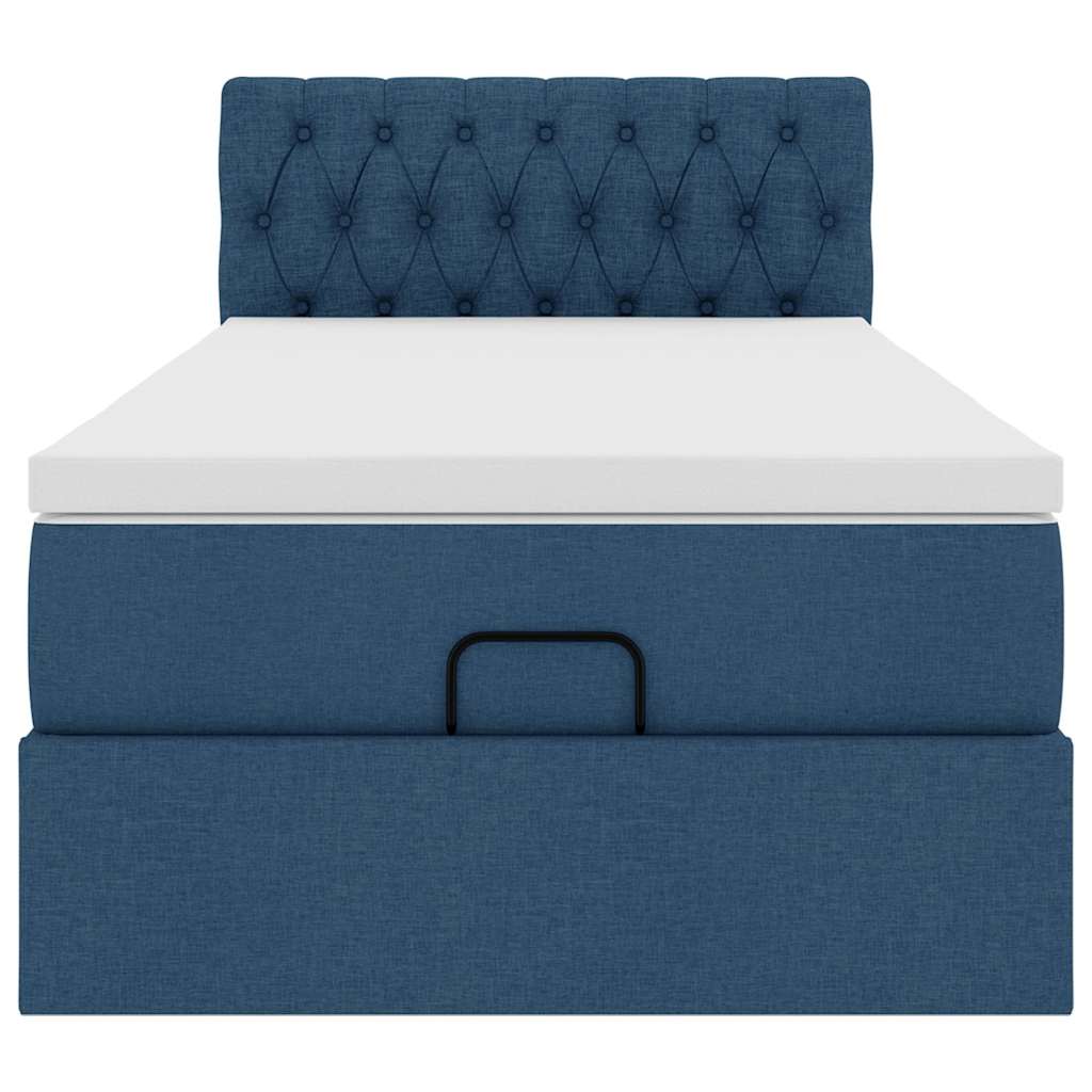 vidaXL Lit ottoman avec matelas et LED bleu 90x200 cm Tissu