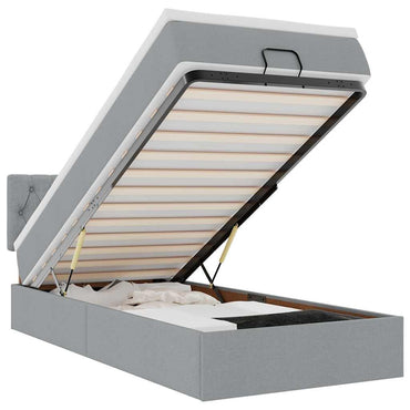 vidaXL Ottoman-Bett mit Matratze & LEDs Hellgrau 100x200 cm Stoff