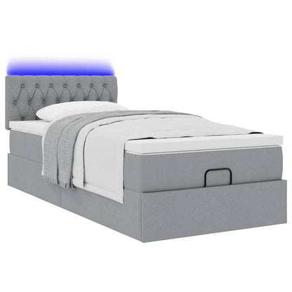 vidaXL Ottoman-Bett mit Matratze & LEDs Hellgrau 100x200 cm Stoff
