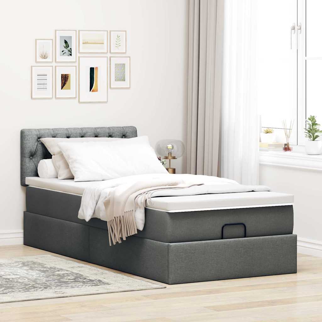 vidaXL Ottoman-Bett mit Matratze & LEDs Dunkelgrau 100x200 cm Stoff